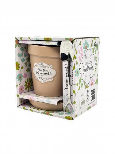 Taza de 14oz en forma de maceta, Colección Sembrador - “Para Dios todo es posib