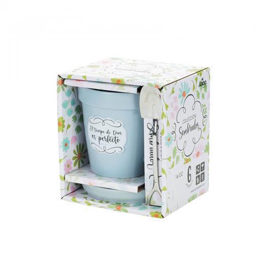 Taza de 14oz en forma de maceta, Colección Sembrador - “El tiempo de Dios es per