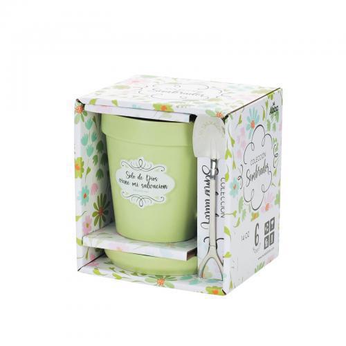 Taza de 14oz en forma de maceta, Colección Sembrador - “Solo de Dios viene mi sa