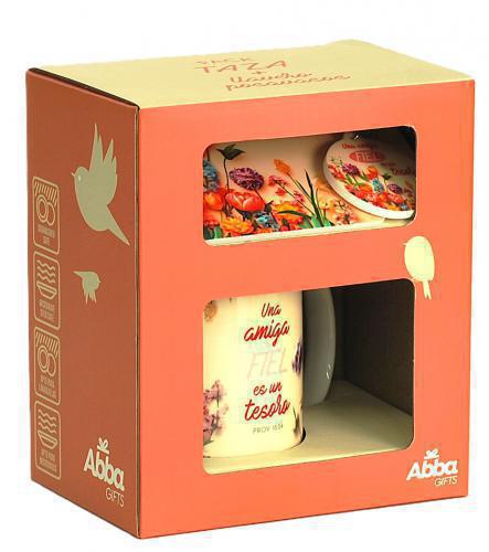 Paquete con Taza de 12oz, Llavero y Posavaso - Una Amiga Fiel