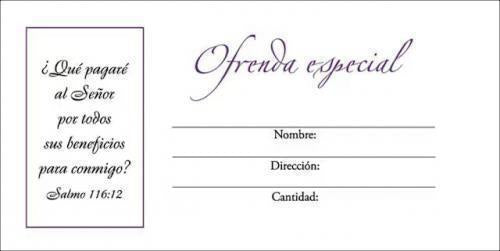 Sobres Ofrenda Especial 100/Ca Tamano Billete