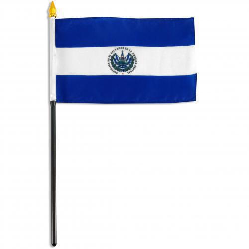 El Salvador Small Flag 12x18 Wood Stick