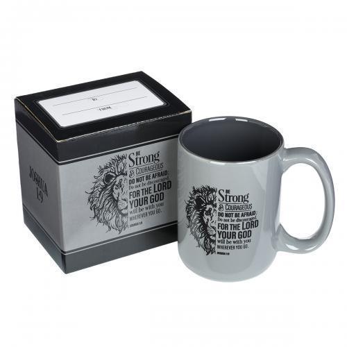 "Be Strong" Gray Ceramic Mug with Joshua 1:9 Verse, 15 oz