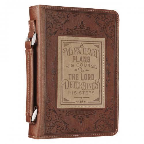 Bible cover "A Man's heart" medium size, brown, verse in English
