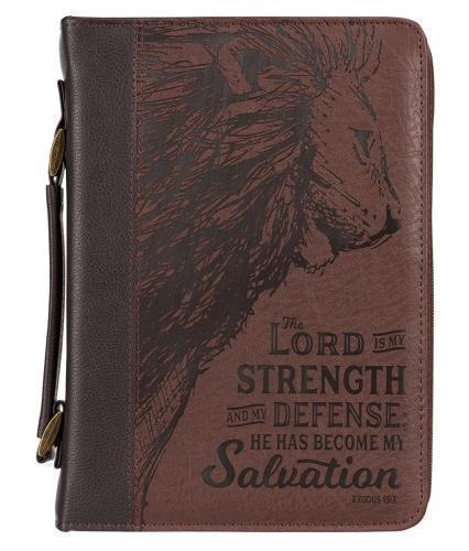 Bible cover "The Lord is my Strength" large size, brown color, verse