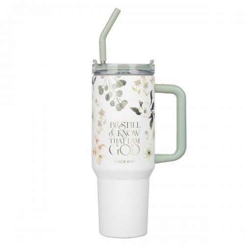 Be Still Thermal Tumbler, Aqua Leaves, 40 oz