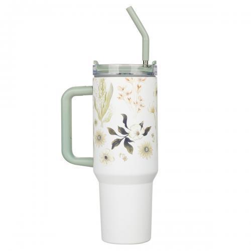 Be Still Thermal Tumbler, Aqua Leaves, 40 oz