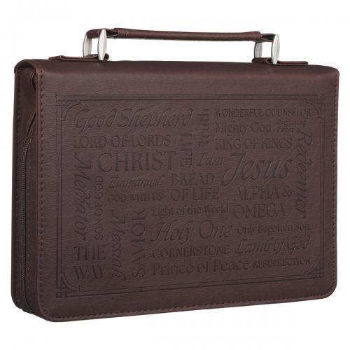 Forro para Biblia, Tamaño Grande - Names of Jesus Walnut Brown
