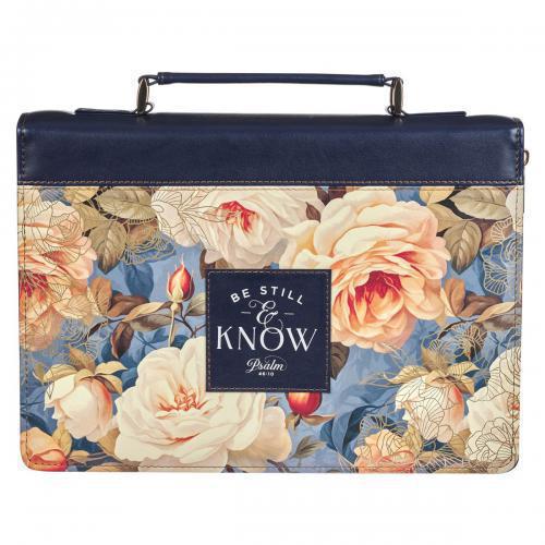 Bible Cover, Medium Size - Be Still Serene Roses Blue