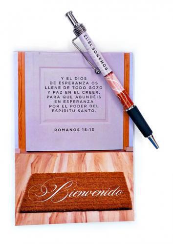 Libreta y Boliografo; Bienvenido / Romanos 15:13