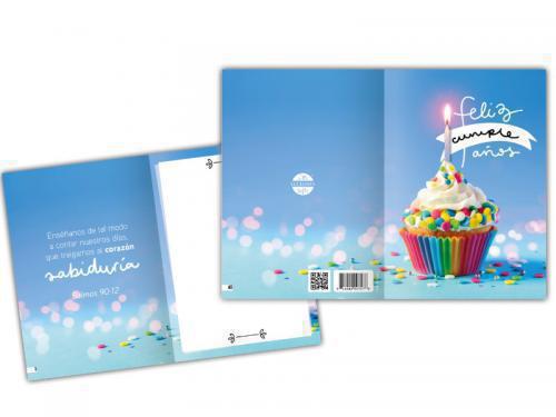 Tarjeta Feliz Cumpleaños Cupcake / Salmos 90:12