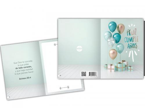 Tarjeta Feliz Cumpleaños Globos / Salmo 20:4
