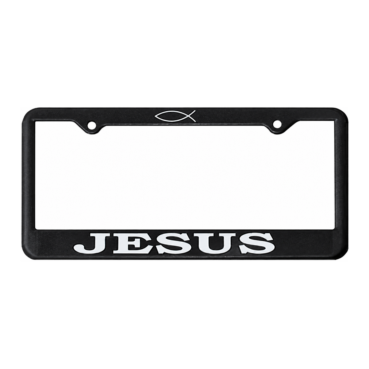 Black License Plate Holder with Message, Silver Letters, 6 Designs