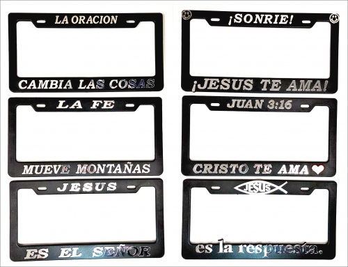 Porta Placa Color Negro con Mensaje, Letras Color Plata