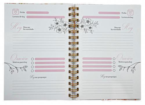 Libreta devocional con aspiral; Mis momentos con Dios, Floral rosa