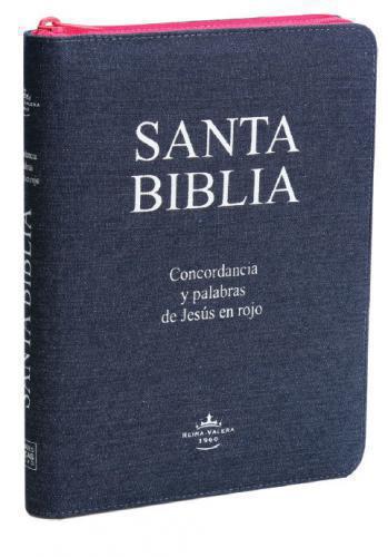 Biblia RVR60 Blue Jean Letra Grande Cierre Manual Rosado Indice