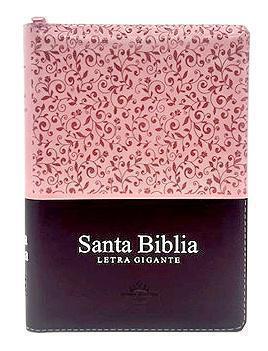 Biblia RVR1960 Tamaño Manual Sentipiel Colo Rosa y Cafe, Letra Grande Con Indice