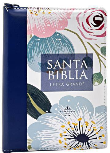 Biblia RVR1960 Tamaño Compacto Cubierta Sintetica, Diseño Azul Flores Con cierre
