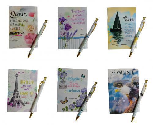 Set de boligrafo con libreta, 6 Diseños