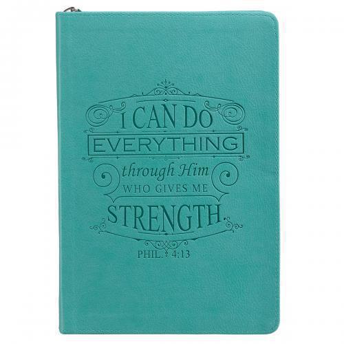 Imitation Leather Journal - Philippians 4:13, Turquoise, With Zipper