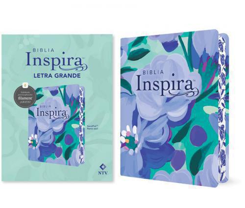 NTV Inspira Bible, Large Print, Imitation Leather, Blue Bouquet Design