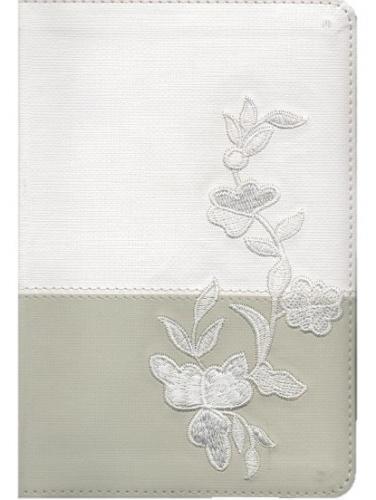 RVR1960 Wedding Souvenir Bible, White, Linen, Faux Leather Lace