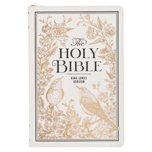 KJV Holy Bible, red letter, white and gold tab index, zipper closure