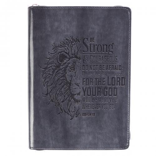 Diario en Imitación Piel - Joshua 1:9, Color Negro, Con Cierre