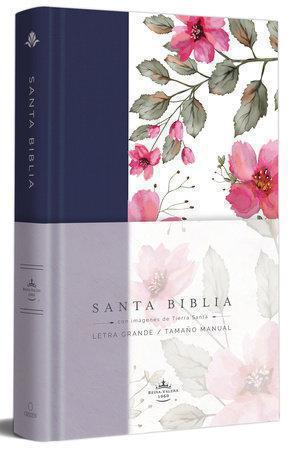 RVR 1960 Bible, Large Print, Hardcover, Purple-Blue Cloth with Floral Design, Hand-Sized