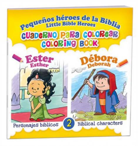 Pequeños heroes de la Biblia; Ester y Debora libro para colorear Bilingüe