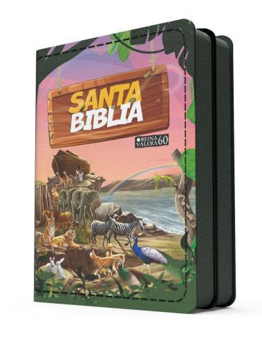 Biblia RVR 1960 Tamaño Bolsillo, Imitación Piel, Diseño Arca Niños Con cierre