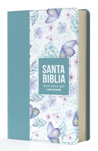 RVR 1960 Bible, Imitation Leather, Handy Size, Light Turquoise Design
