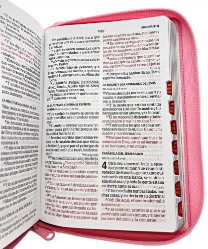 RVR1960 Manual Bible, Watercolor Pink Imitation Leather, Zipper and Index, Large Print