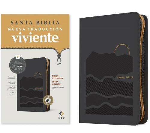 Biblia NTV, Tamaño Gigante Ultrafina, Imitación Piel, Color Gris Con Cierre e ín