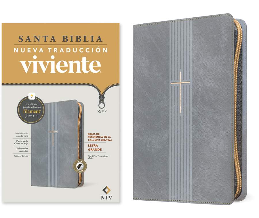 Biblia NTV, Imitacion Piel, Tamaño Gigante con Cierre e Indice, Color Gris