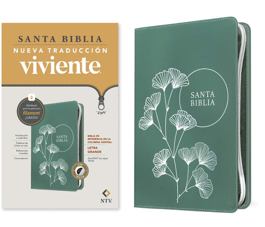 Biblia NTV, Imitacion Piel, Tamaño Gigante con Cierre e Indice, Color Verde