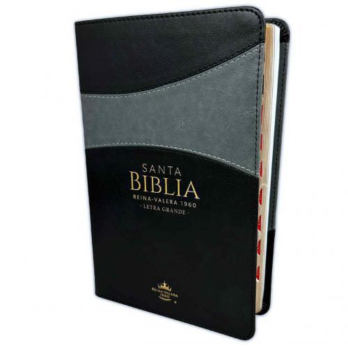 RVR1960 Manual Size Bible, Large Print, Black/Gray Imitation Leather with