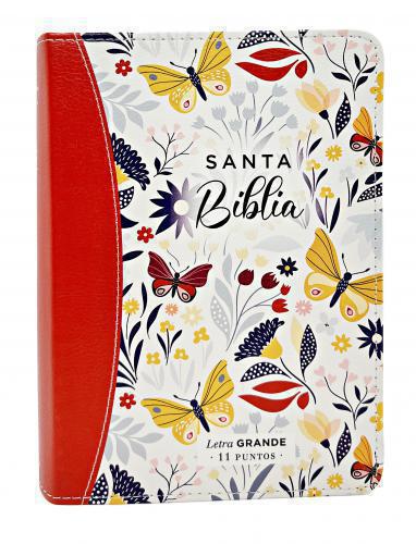 RVR1960 Portable Size Bible, Imitation Leather, Orange Floral Design