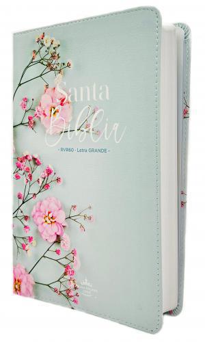 RVR1960 Bible, Manual Size, Imitation Leather, Large Print, Aqua Floral Design
