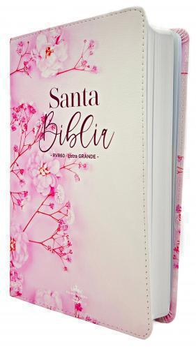 RVR1960 Bible, Compact Size, Imitation Leather, Large Print, Pink Floral Design