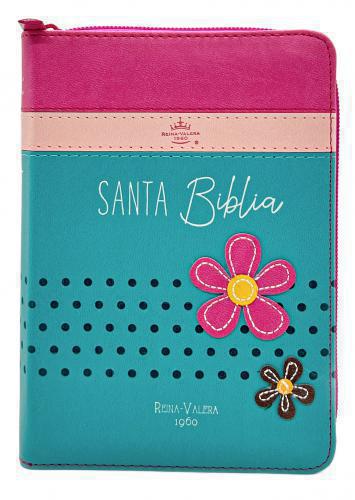 Biblia RVR1960 Imitación Piel, Tamaño Bolsillo con Cierre, Color Rosa Aqua
