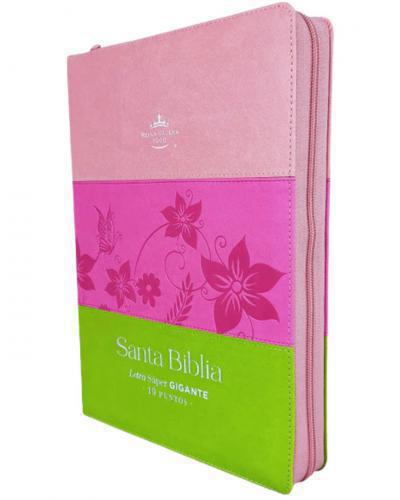 RVR1960 Bible, Imitation Leather, Large Print, Zippered with Index, Tricolor Pink