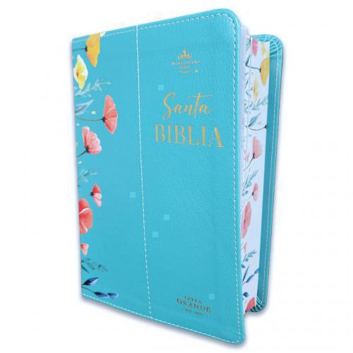 RVR1960 Bible, Imitation Leather, Portable Size Turquoise Flowers