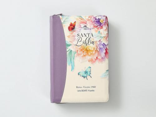 RVR1960 Imitation Leather Bible, Manual Size, Large Print, Lilac Design with Zipper
