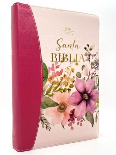 RVR1960 Bible, Manual Size, Imitation Leather, Pink Floral Design, Zippered