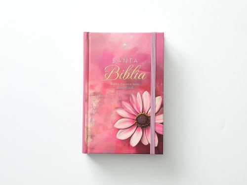 Biblia RVR1960 Pasta Dura, Tamaño Manual Con Elastico, Flor Rosa