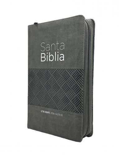 Biblia RVR1960 Imitacion Piel, Tamaño Manual, Cierre e Indice, Negro/Gris Geomet