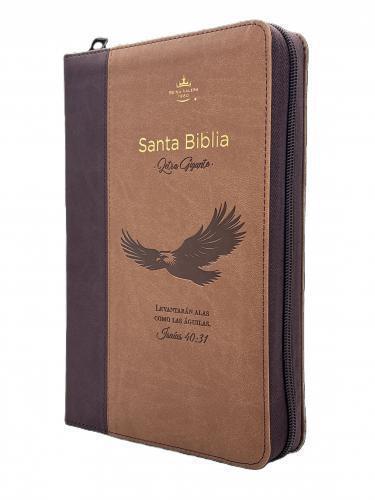 Biblia RVR1960 Imitación Piel, Tamaño Manual, Cierre e Indice, Cafe Aguila