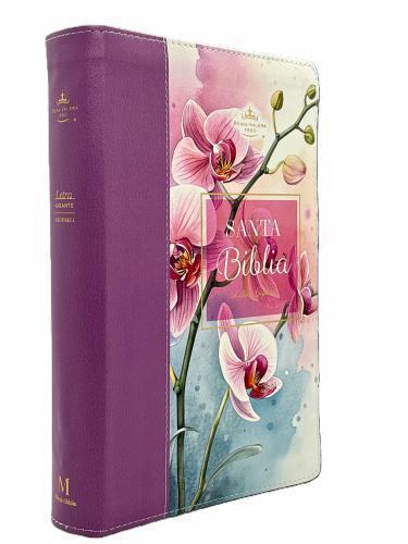 Biblia RVR1960 Imitacion Piel, Tamaño Manual, Cierre e Indice, Orquideas