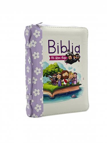 Biblia para Niños Reina-Valera 1960 “Mi Gran Viaje” en color lila con flores